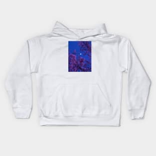 Moon glowing over the flowers Kids Hoodie